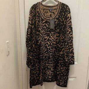 NWT Ulla Popken Black and Tan Long Sleeve Sweater Dress